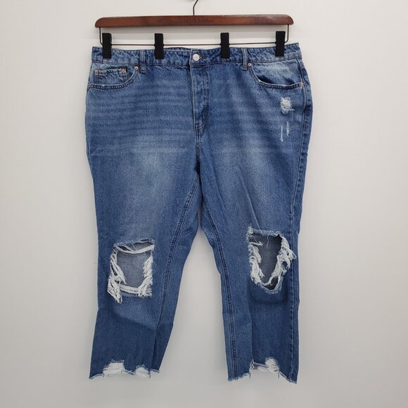 Vanilla Star Womens 20W Blue Distressed Ripped Cropped Jeans Raw Hem Denim - Picture 2 of 14